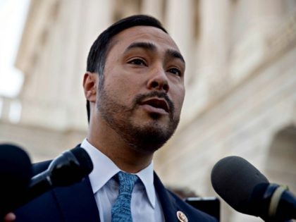 Rep. Joaquin Castro, D-Texas, speaks to reporters outside the Senate on Capitol Hill in Washington, Thursday, March 14, 2019, after the Senate rejected President Donald Trump's emergency border declaration. (AP Photo/Andrew Harnik)