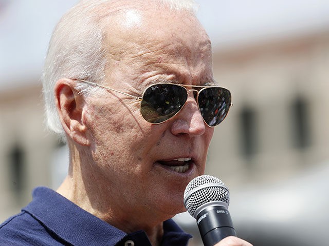 Democratic presidential candidate former Vice President Joe Biden speaks at the Des Moines Register Soapbox during a visit to the Iowa State Fair, Thursday, Aug. 8, 2019, in Des Moines, Iowa. (AP Photo/Charlie Neibergall)
