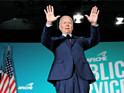 Former Vice President and Democratic presidential candidate Joe Biden speaks during a publ