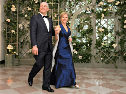 WASHINGTON, DC - APRIL 24: Louisiana Gov. John Bel Edwards and his wife Donna arrive at the White House for a state dinner April 24, 2018 in Washington, DC . President Donald Trump is hosting French President Emmanuel Macron for the first state visit of his presidency. (Photo by Aaron …