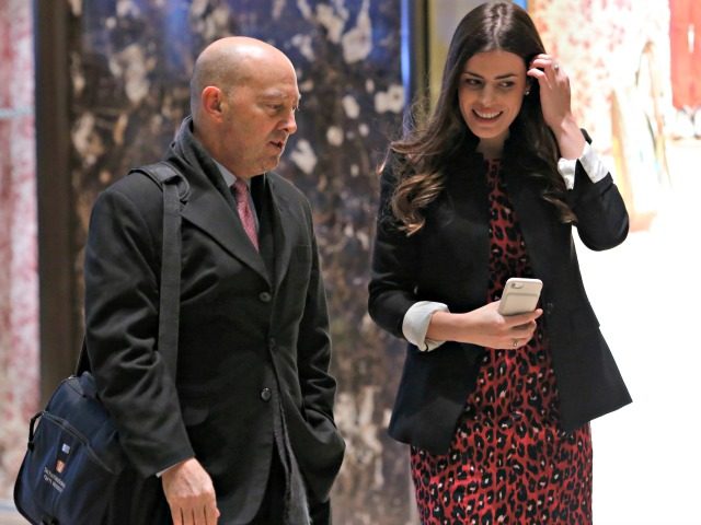 Retired Admiral James Stavridis (L), dean of Fletcher School at Tufts University is escorted by Madeleine Westerhout as he arrives at Trump Tower on December 8, 2016 in New York. / AFP / Dominick Reuter (Photo credit should read DOMINICK REUTER/AFP/Getty Images)