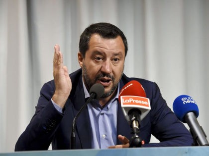 Italy's Interior Minister and deputy Prime minister Matteo Salvini attends a press confere