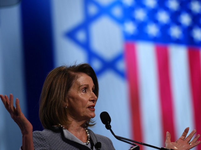 Speaker of the House Nancy Pelosi speaks during the AIPAC annual meeting in Washington, DC