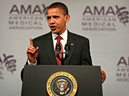 CHICAGO - JUNE 15: President Barack Obama addresses the annual meeting of the American Medical Association (AMA) June 15, 2009 in Chicago, Illinois. Obama used the meeting to present his healthcare reform agenda to the medical community. (Photo by Scott Olson/Getty Images)