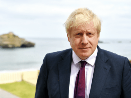 BIARRITZ, FRANCE - AUGUST 25: Britain's Prime Minister Boris Johnson participates in a TV