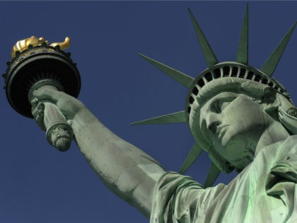 The Statue of Liberty during a media tour to the crown May 20, 2009. On July 4, 2009, the statue’s crown will be reopened for the first time since the September 11, 2001, attacks on the World Trade Center. AFP PHOTO / TIMOTHY A. CLARY (Photo credit should read TIMOTHY …