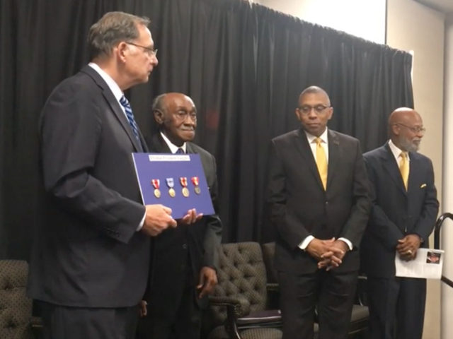 Five overdue medals were awarded to a World War II veteran, Thomas Franklin Vaughns, on We