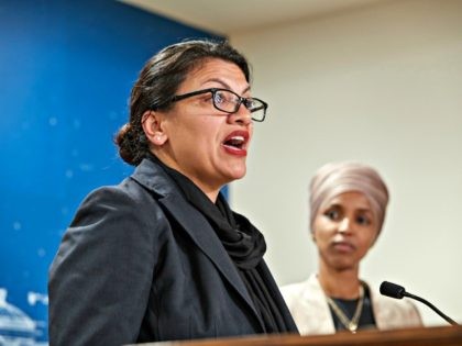 ST PAUL, MN - AUGUST 19: U.S. Reps. Rashida Tlaib (D-MI) and Ilhan Omar (D-MN) hold a news conference on August 19, 2019 in St. Paul, Minnesota. Israeli Prime Minister Benjamin Netanyahu blocked a planned trip by Omar and Tlaib to visit Israel and Palestine citing their support for the …