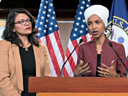 FILE - In this July 15, 2019, file photo, U.S. Rep. Ilhan Omar, D-Minn, right, speaks, as U.S. Rep. Rashida Tlaib, D-Mich. listens, during a news conference at the Capitol in Washington. The U.S. envoy to Israel said he supports Israel's decision to deny entry to two Muslim congresswomen ahead …
