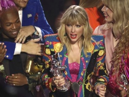 Taylor Swift accepts the video of the year award for "You Need to Calm Down" at the MTV Video Music Awards at the Prudential Center on Monday, Aug. 26, 2019, in Newark, N.J. (Photo by Matt Sayles/Invision/AP)