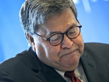 NEW YORK, NY - JULY 23: U.S. Attorney General William Barr pauses while speaking at the In