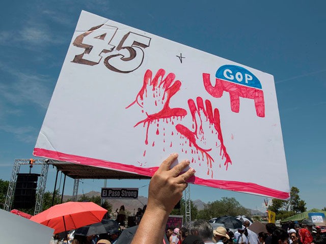 El Paso residents protest against the visit of US President Donald Trump to the city after the Walmart shooting that left a total of 22 people dead, in El Paso, Texas, on August 7, 2019. - President Donald Trump consoled victims of a mass shooting in Ohio on Wednesday but …