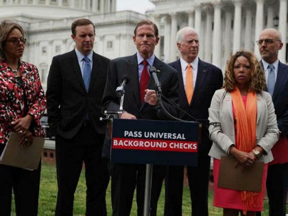 U.S. Sen. Richard Blumenthal (D-CT) (3rd L) speaks as (L-R) Rep. Robin Kelly (D-IL), Sen. Chris Murphy (D-CT), Rep. Mike Thompson (D-CA), Rep. Lucy McBath (D-GA) and Rep. Ted Deutch (D-FL) listen during a news conference June 5, 2019 on Capitol Hill in Washington, DC. Democratic lawmakers held a news …