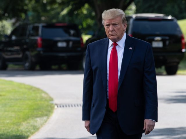 US President Donald Trump walks out of the White House as he departs for Cincinnati to hold a campaign rally in Washington, DC, on August 1, 2019. (Photo by NICHOLAS KAMM / AFP) (Photo credit should read NICHOLAS KAMM/AFP/Getty Images)