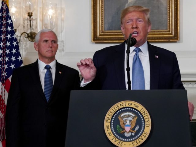 WASHINGTON, DC - AUGUST 05: U.S. President Donald Trump makes remarks in the Diplomatic Reception Room of the White House as U.S. Vice President Mike Pence looks on August 5, 2019 in Washington, DC. President Trump delivered remarks on the mass shootings in El Paso, Texas, and Dayton, Ohio, over …