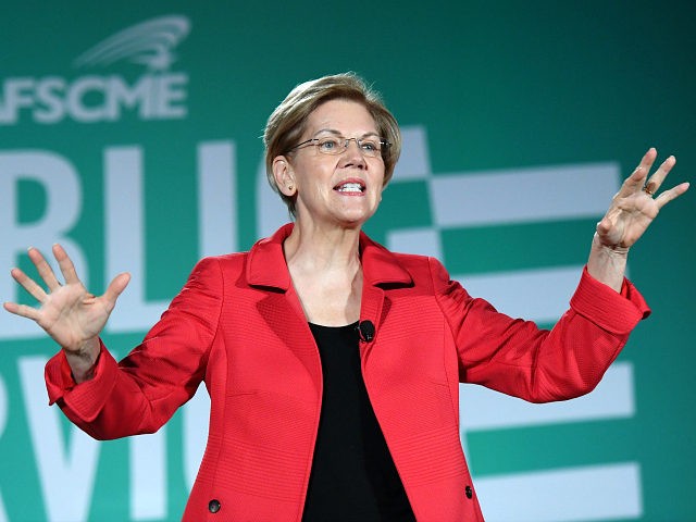 LAS VEGAS, NEVADA - AUGUST 03: Democratic presidential candidate and U.S. Sen. Elizabeth Warren (D-MA) speaks during the 2020 Public Service Forum hosted by the American Federation of State, County and Municipal Employees (AFSCME) at UNLV on August 3, 2019 in Las Vegas, Nevada. Nineteen of the 24 candidates running …