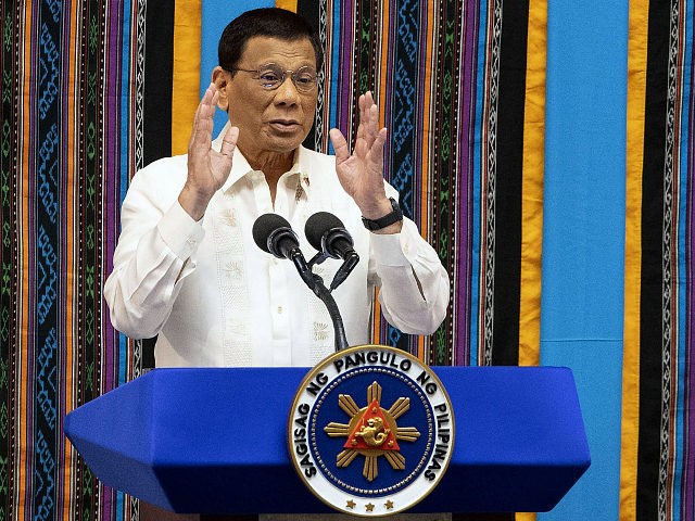 Philippine President Rodrigo Duterte gestures as he delivers his state of the nation addre