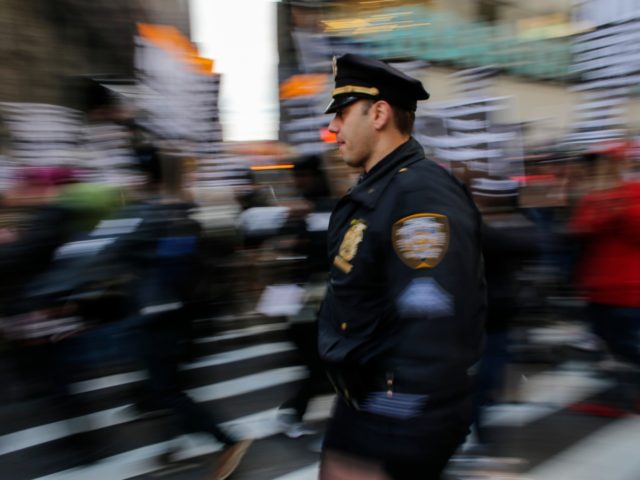 NEW YORK, NY - NOVEMBER 04: NYPD officers patrol during a nationwide protest against Trump Administration in Manhattan on November 4, 2017 in New York City. Anti-Trump protests are scheduled for major cities across the country today including New York, Chicago and Los Angeles. (Photo by Kena Betancur/Getty Images)