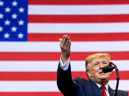 US President Donald Trump gestures as he speaks during a "Make America Great Again" campaign rally in Cincinnati, Ohio, on August 1, 2019. (Photo by SAUL LOEB / AFP) (Photo credit should read SAUL LOEB/AFP/Getty Images)