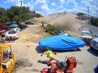 The driver of a truck narrowly escaped danger in Spicewood, outside Austin, when his vehicle went off the road, bounced into the air and crashed into a parked truck.