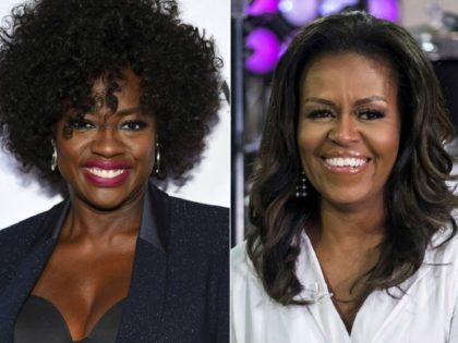 This combination photo shows actress Viola Davis at the Glamour Women of the Year Awards in New York on Nov. 12, 2018, left, and former first lady Michelle Obama on NBC's "Today" show in New York on Oct. 11, 2018. Davis is set to portray Obama in a Showtime series …