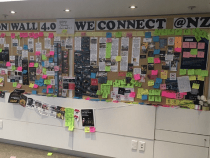 The fourth iteration of the University of Auckland ‘Lennon Wall’ which was torn down again on Tuesday.