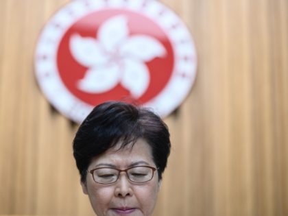 TOPSHOT - Hong Kong Chief Executive Carrie Lam speaks at a press conference in Hong Kong o