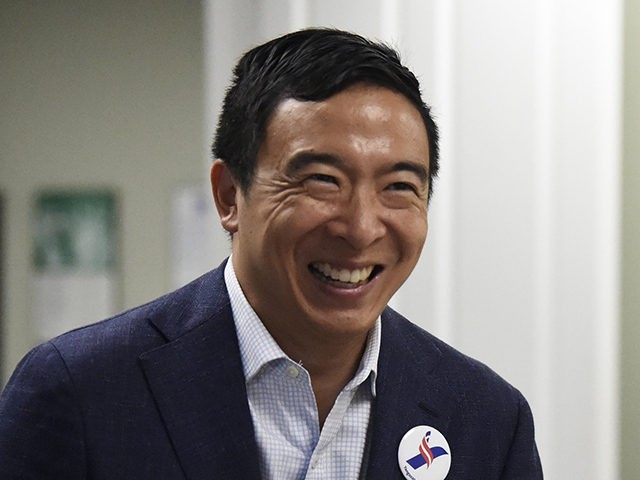 Democratic presidential hopeful and former technology executive Andrew Yang smiles during