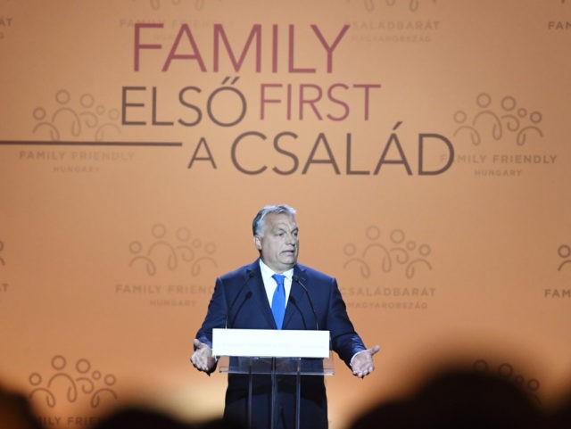 Hungarian Prime Minister Viktor Orban delivers a speech during the 3rd Budapest Demographic Summit in Varkert Bazar conference center in Budapest, Hungary, Thursday, Sept. 5, 2019. The Hungarian capital city, which hosts the international summit for the third time after 2015 and 2017, welcomes politicians, scientists, church dignitaries and public …