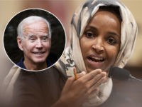 (INSET: Joe Biden) House Subcommittee on Intelligence and Counterterrorism member Rep. Ilhan Omar, D-Minn., speaks during a hearing on "meeting the challenge of white nationalist terrorism at home and abroad" on Capitol Hill in Washington, Wednesday, Sept. 18, 2019. (AP Photo/Manuel Balce Ceneta)