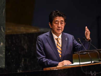 NEW YORK, NY - SEPTEMBER 24: Prime Minister of Japan, Shinzo Abe speaks at the United Nations General Assembly at the United Nations on September 24, 2019 in New York City. The United Nations General Assembly, or UNGA, is expected to attract over 90 heads of state in New York …