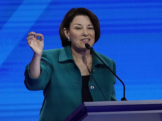 Sen. Amy Klobuchar, D-Minn., responds to a question Thursday, Sept. 12, 2019, during a Democratic presidential primary debate hosted by ABC at Texas Southern University in Houston. (AP Photo/David J. Phillip)