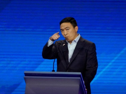 Democratic presidential candidate entrepreneur Andrew Yang speaks Thursday, Sept. 12, 2019