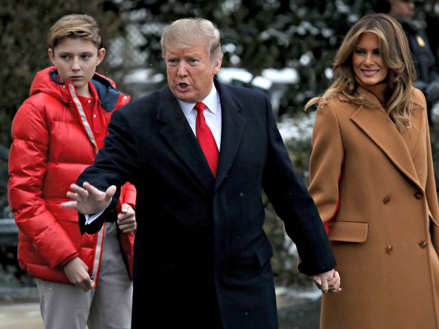 WASHINGTON, DC - FEBRUARY 01: U.S. President Donald Trump (C) departs the White House with