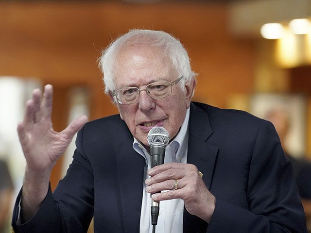 Democratic presidential candidate Sen. Bernie Sanders, I-Vt speaks during a campaign stop at the Circle 9 Ranch Campground Bingo Hall, Tuesday, Sept. 3, 2019, in Epsom, N.H. (AP Photo/Mary Schwalm)