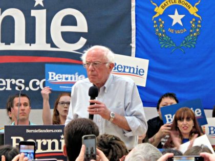 Sen. Bernie Sanders, I-Vt., speaks to several hundred people while campaigning for preside