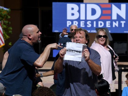 LAS VEGAS, NEVADA - SEPTEMBER 27: A protester interrupts a speech by Democratic presidential candidate and former U.S. Vice President Joe Biden at the East Las Vegas Community Center on September 27, 2019 in Las Vegas, Nevada. Biden is still the front-runner in most national polls but his lead over …