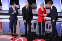 DETROIT, MICHIGAN - JULY 30: Democratic presidential candidates former Texas congressman Beto O'Rourke (L-R), Sen. Elizabeth Warren (D-MA), and Sen. Bernie Sanders (I-VT), and South Bend, Indiana Mayor Pete Buttigieg take the stage at the Democratic Presidential Debate at the Fox Theatre July 30, 2019 in Detroit, Michigan. 20 Democratic …