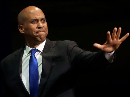Democratic presidential candidate Sen. Cory Booker, of New Jersey, waves before speaking during the 2019 California Democratic Party State Organizing Convention in San Francisco, Saturday, June 1, 2019. (AP Photo/Jeff Chiu)