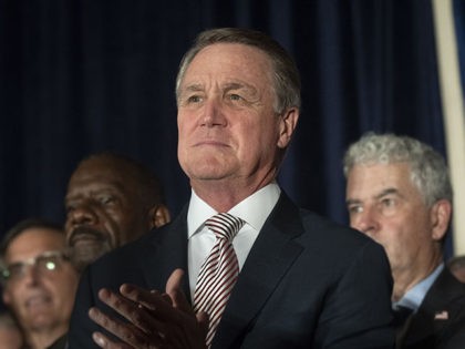 U.S. Senator David Perdue speaks during a Georgia Republican Party unity rally Thursday, July 26, 2018, in Peachtree Corners, Ga. The rally was held after a heated gubernatorial primary runoff race which pitted Lt. Governor Casey Cagle and Secretary of State Brian Kemp against each other with Kemp winning. (AP …