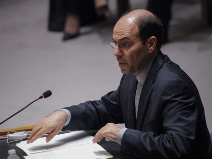 NEW YORK, NY - JULY 22: H.E. Mr. Gholamhossein Dehghani Representative of Islamic Republic of Iran to the United Nations speaks during a Security Council meeting at the UN on July 22, 2014 in New York City. The Israeli operation in the Gaza Strip is entering the third week with …
