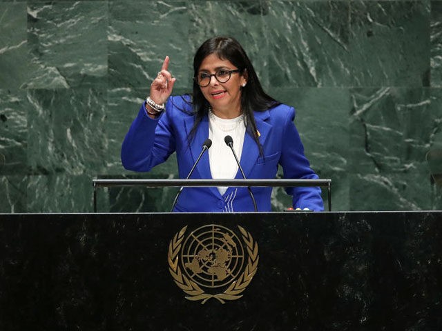 NEW YORK, NY - SEPTEMBER 27: Vice President of Venezuela Delcy Rodriguez addresses the United Nations General Assembly at UN headquarters on September 27, 2019 in New York City. World leaders from across the globe are gathered at the 74th session of the UN General Assembly, amid crises ranging from …