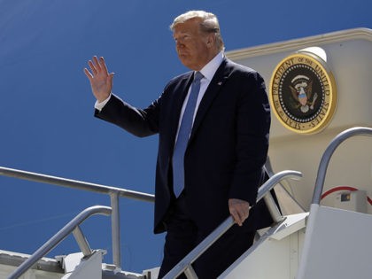 President Donald Trump arrives at Marine Corps Air Station Miramar to attend a fundraiser and visit a section of the border wall, Wednesday, Sept. 18, 2019, in San Diego. (AP Photo/Evan Vucci)