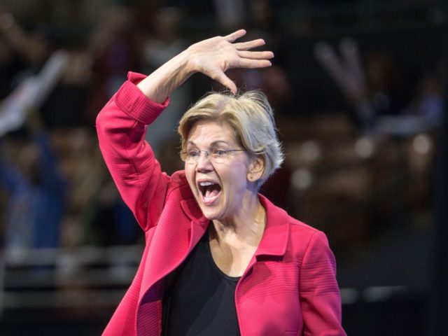 MANCHESTER, NH - SEPTEMBER 07: Democratic presidential candidate, Sen. Elizabeth Warren (D-MA) waves as she takes the stage during the New Hampshire Democratic Party Convention at the SNHU Arena on September 7, 2019 in Manchester, New Hampshire. Nineteen presidential candidates will be attending the New Hampshire Democratic Party convention for …