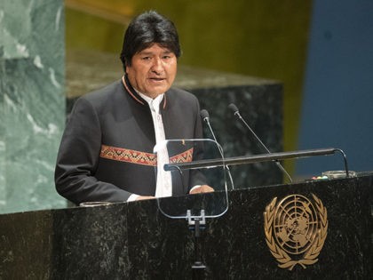 Bolivian President Evo Morales addresses the 74th session of the United Nations General Assembly at U.N. headquarters Tuesday, Sept. 24, 2019. (AP Photo/Mary Altaffer)