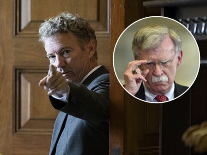 (INSET: John Bolton) WASHINGTON, DC - SEPTEMBER 25: Sen. Rand Paul (R-KY) arrives for the