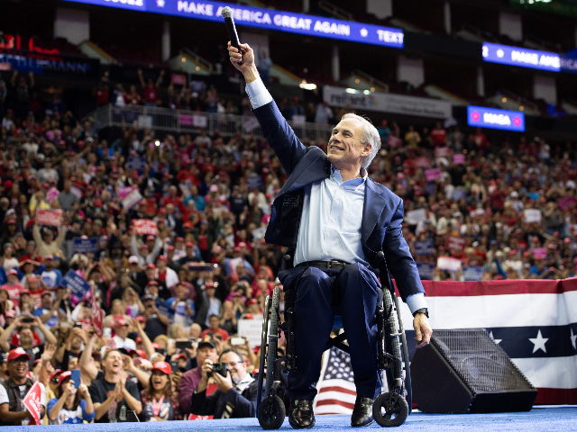 Texas Republican Governor Greg Abbott speaks during a campaign rally by US President Donal
