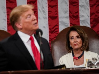 WASHINGTON, DC - FEBRUARY 5: Speaker Nancy Pelosi and Vice President Mike Pence look on as U.S. President Donald Trump delivers the State of the Union address in the chamber of the U.S. House of Representatives at the U.S. Capitol Building on February 5, 2019 in Washington, DC. President Trump's …