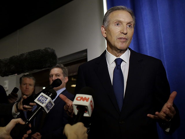 WEST LAFAYETTE, IN - FEBRUARY 07: Former Starbucks CEO Howard Schultz talks to reporters at a news conference after speaking at Purdue University's Fowler Hall on February 7, 2019 in West Lafayette, Indiana. Schultz is considering running as an independent presidential candidate for the 2020 election. (Photo by Joshua Lott/Getty …