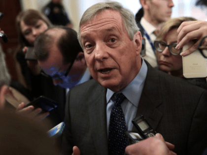 U.S. Senate Minority Whip Sen. Richard Durbin (D-IL) speaks to members of the media after a weekly Senate Democratic Policy Luncheon at the U.S. Capitol February 5, 2019 in Washington, DC. Senate Democrats held the weekly policy luncheon to discuss Democratic agenda. (Photo by Alex Wong/Getty Images)